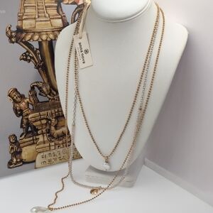 Brown and Gold Layered Necklace with Dainty Chains